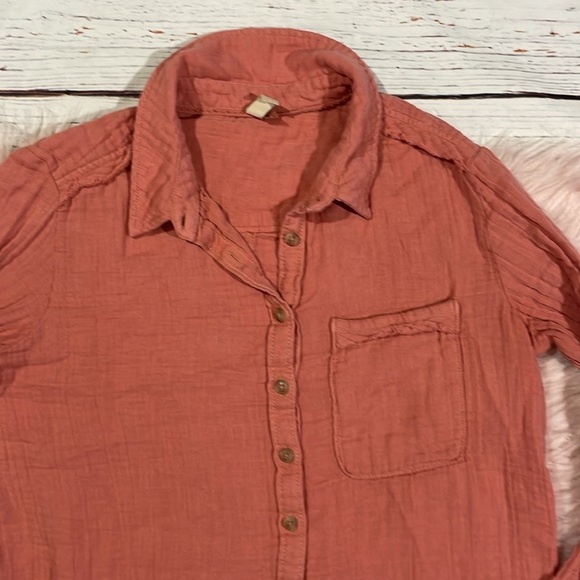 Anthropologie Pilcro Pink Cotton Gauze Button Down Blouse - Picture 4 of 8